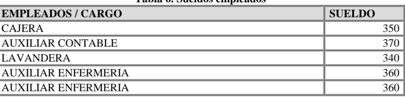Tabla 6. Sueldos empleados 