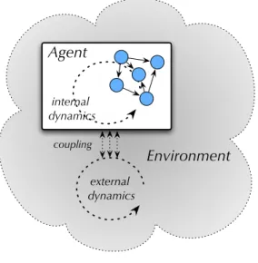 Figure 5: The dynamics of the agent-environment system is gov- gov-erned by the coupling of the dynamics of the world and the  inter-nal dynamics of the agent.