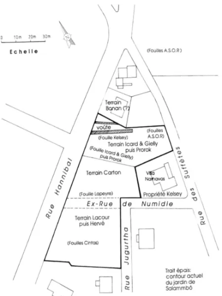 Fig. 1. Plano de la ubicación del tofet de Salammbô con la indicación de las diferentes áreas  excavadas (Bénichou-Safar, 1995).