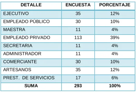 Tabla 7.  Ocupación de los clientes. 