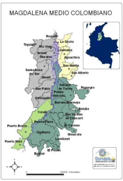 Figura 2. Departamentos que integran la región del Magdalena Medio