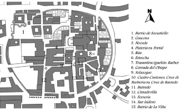 Figure 4 : Les rues d’Oviedo intra-muros dans lesquelles le chapitre cathe´dral posse´dait des maisons.