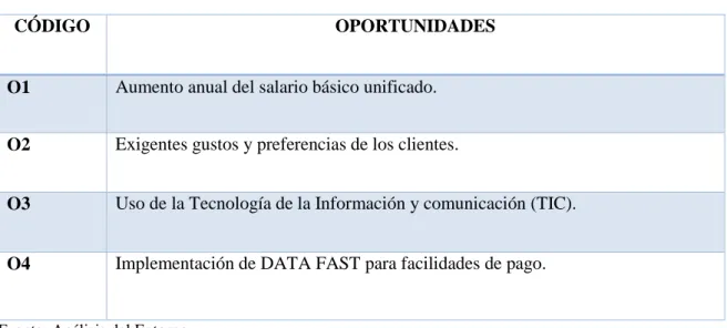Cuadro 16. Determinación de Oportunidades. 