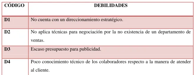 Cuadro 11. Determinación de Debilidades. 