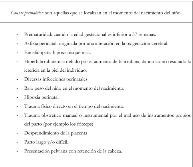 Tabla 3. Causas perinatales 