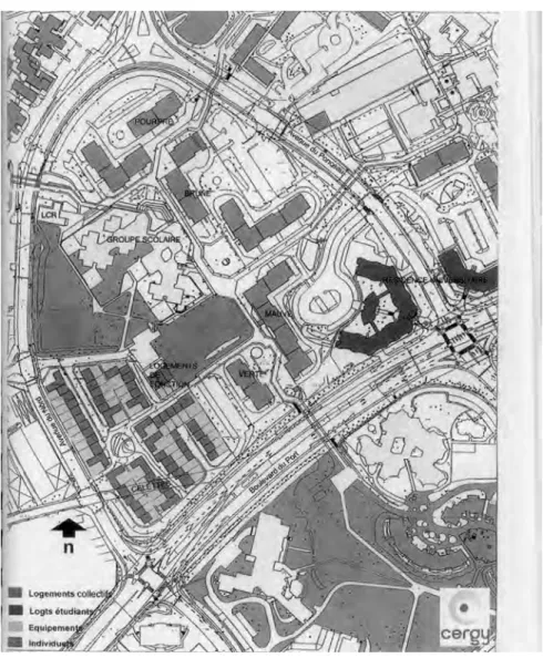 Fig. 3 : Plan d’organisation du quartier avant l’opération de rénovation. Source : Mairie de Cergy