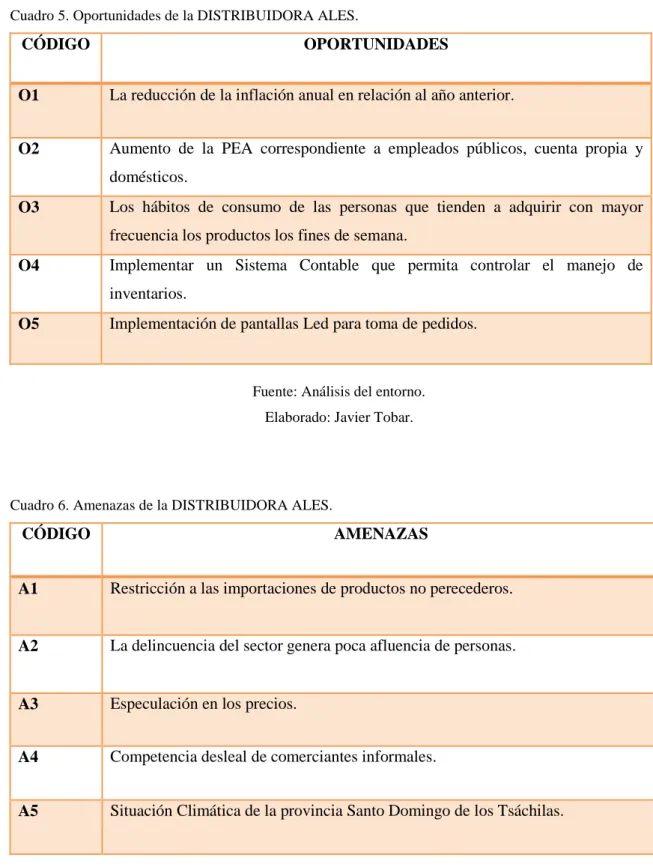Cuadro 5. Oportunidades de la DISTRIBUIDORA ALES. 