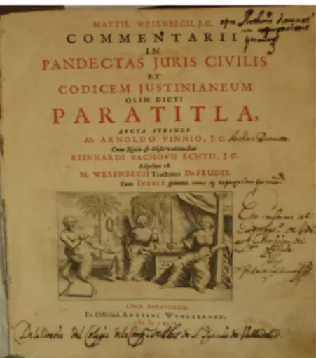 Fig. 12. Portada de libro con notas de expurgo; señalado “Authore Damnato” junto al nombre de  Vinnio