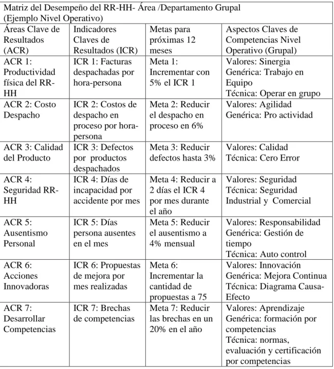 CUADRO 20. Matriz de Desempeño del RR-HH 