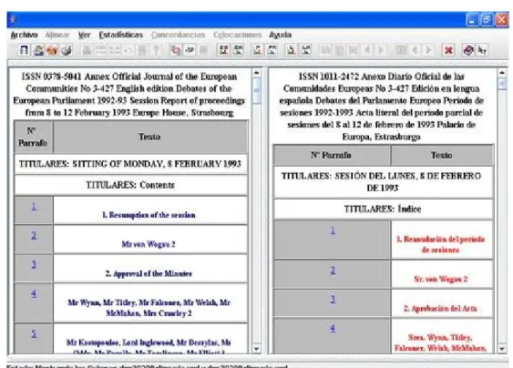 Figura 1: Ejemplo de textos alineados (Termecorpus – TC1) 