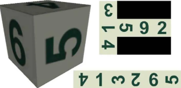 Figure 1: Textured cube representing a dice, and two of the many 