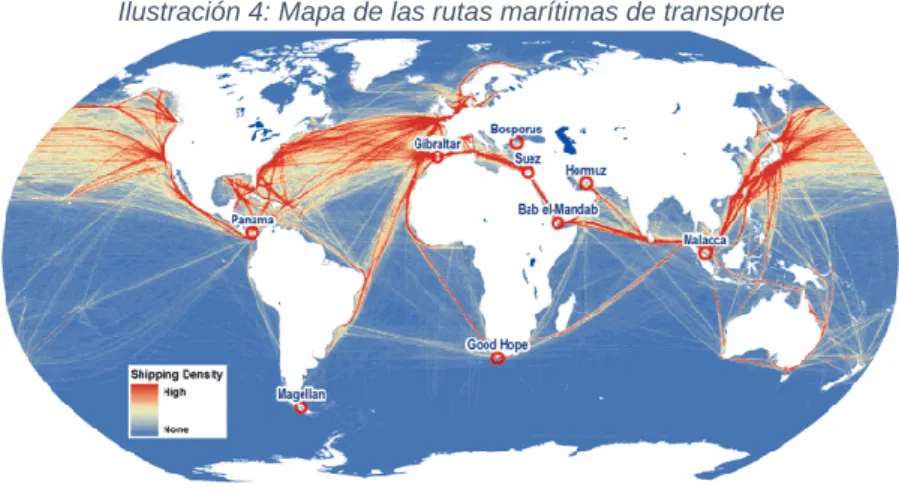 Ilustración 4: Mapa de las rutas marítimas de transporte 