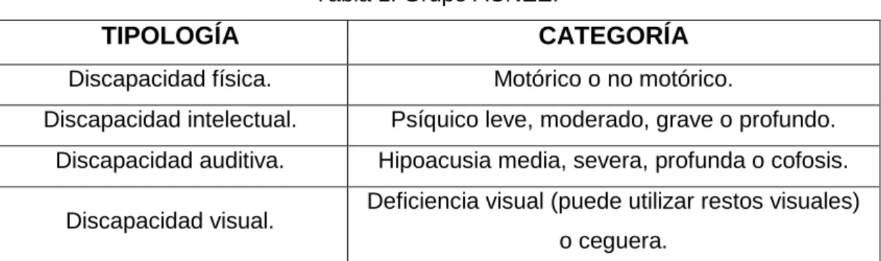 Tabla 1. Grupo ACNEE. 