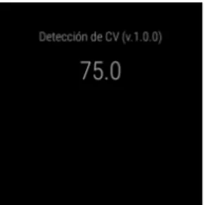 Ilustración 8: Captura de pantalla DeteccionDeVCActivity que muestra el ritmo cardíaco medido
