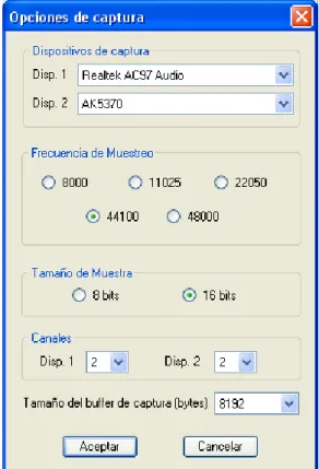 Figura 5.4. Ventana de configuración de captura de audio 