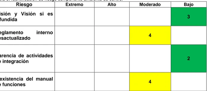 Tabla 9. Identificación de riesgo componente ambiente de control 