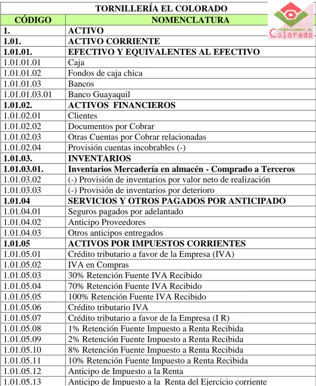 Ilustración 8 Plan de cuentas 