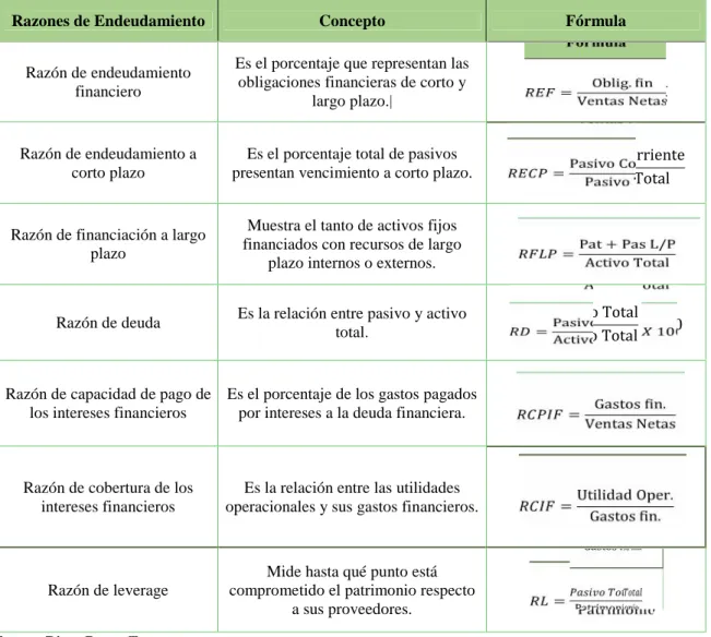 Tabla 3: Razones de Endeudamiento