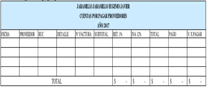 Tabla 15. Registro de pagos proveedores. 