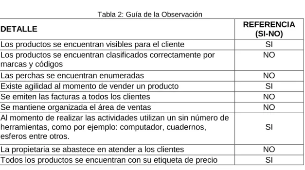 Tabla 2: Guía de la Observación 