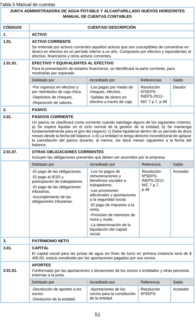 Tabla 5 Manual de cuentas 
