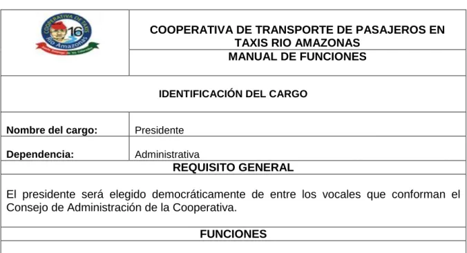 Tabla 8. Funciones del Presidente 