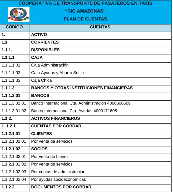 Tabla 11. Plan de cuentas 