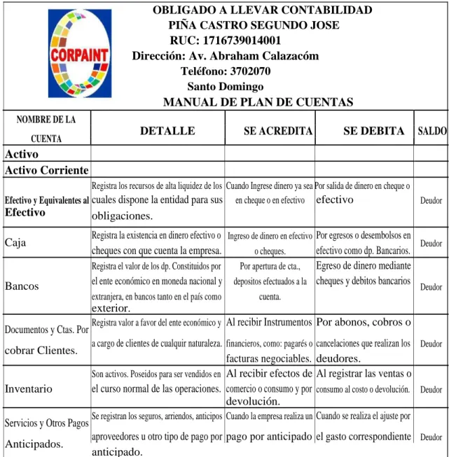 Tabla 12.. Manual de cuentas 