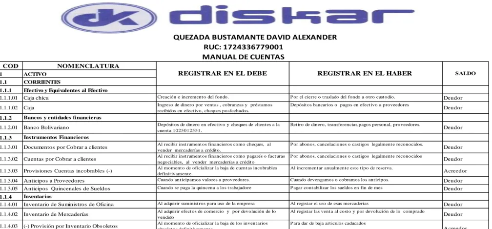 Ilustración 3 Manual de cuentas 