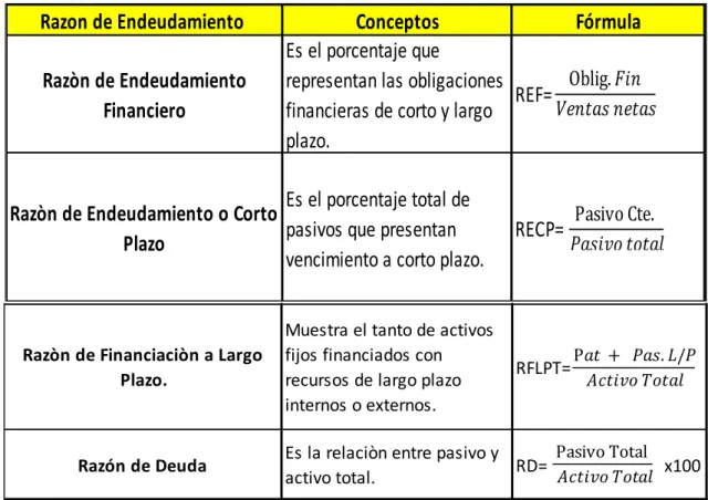 Tabla 4 Razones de endeudamiento