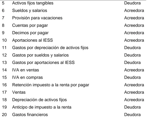 Tabla  5  Relación  de  cuentas  identificadas  según  las  operaciones  que  realiza  la  empresa (Cont...) 
