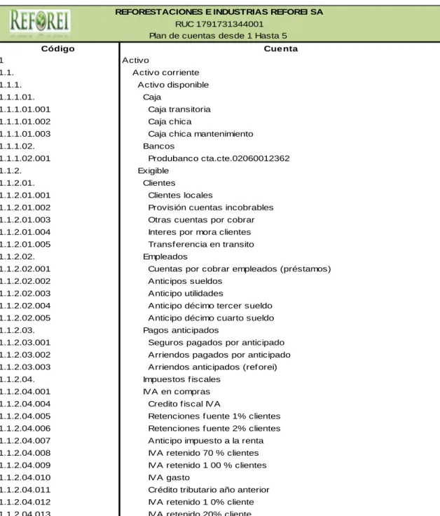 Tabla 10: Plan de cuentas 