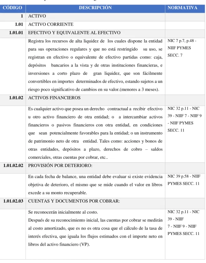Tabla 5. Manual de procedimientos catálogo de cuentas. 