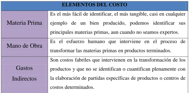 Ilustración 3 Elementos del costo 