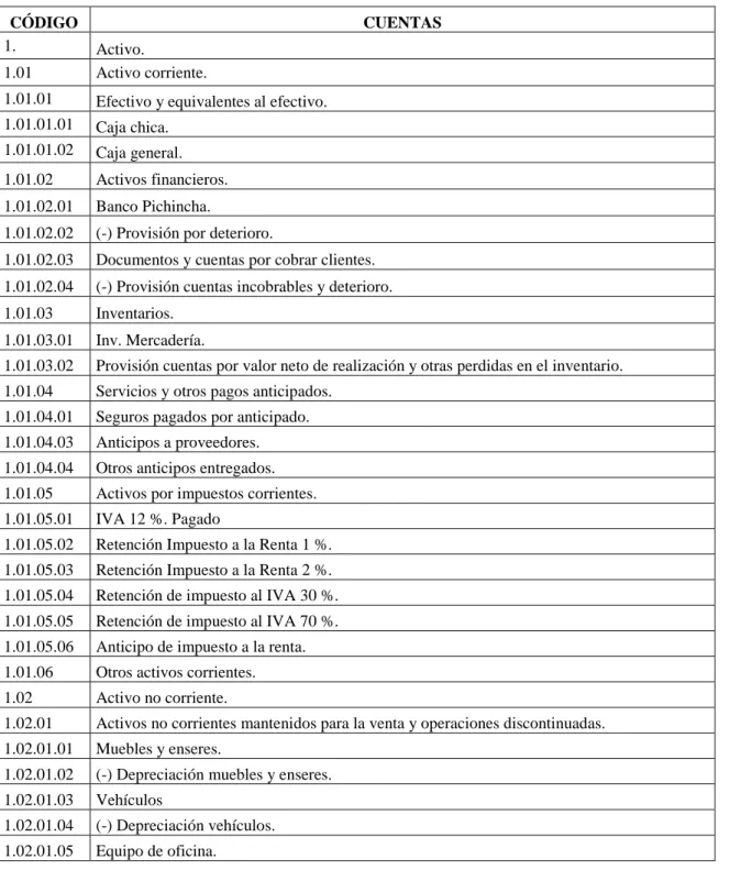 Tabla 3. Plan de cuentas contables propuesto. 