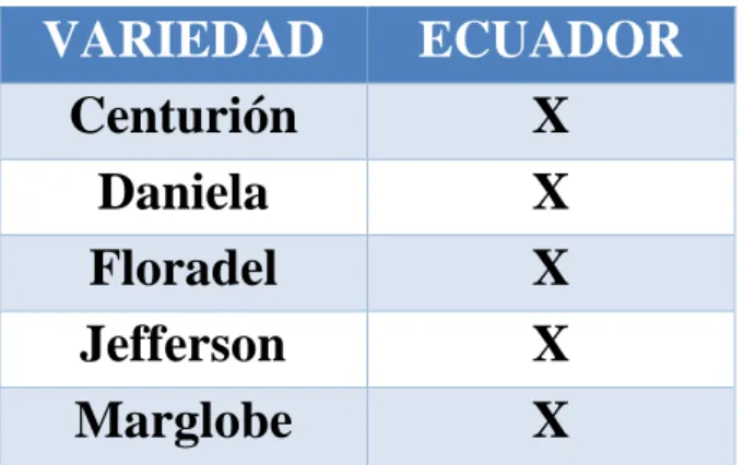 Tabla 1 Variedad de tomate 