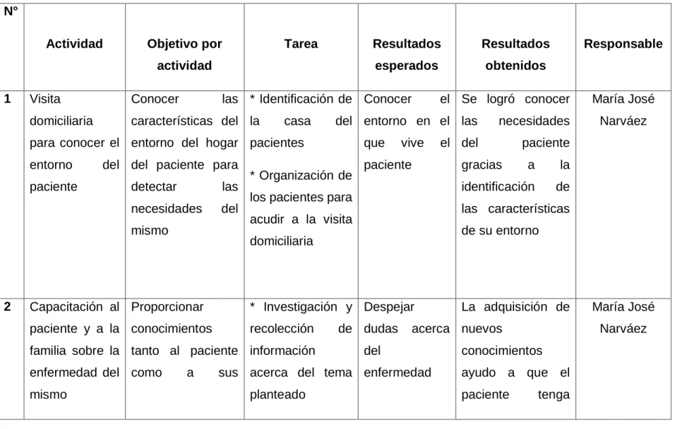 Tabla 1: Propuesta de programa de cuidados en el hogar  N° 