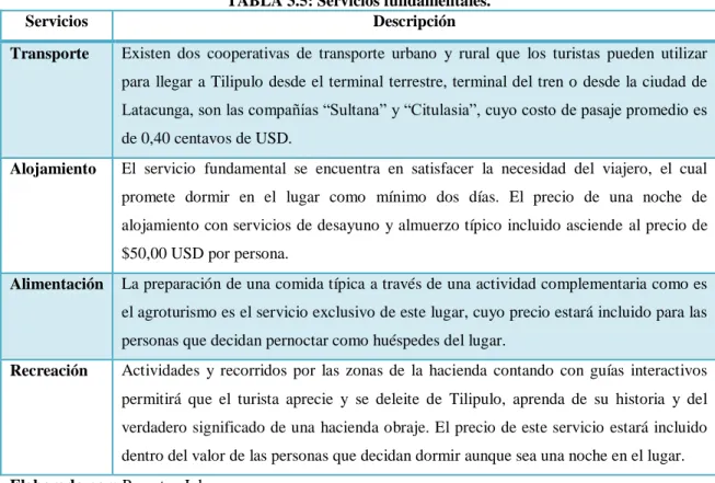 TABLA 3.5: Servicios fundamentales. 