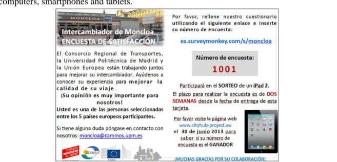 Figure 2 – Card handed out at the Moncloa transport interchange, Madrid, Spain.  Each person who received a card was asked a few questions