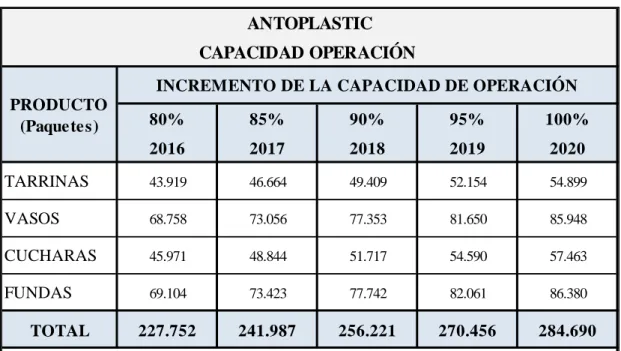 Tabla 13. Capacidad de operación 