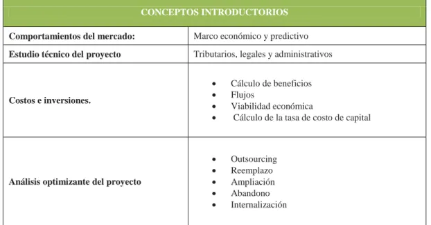 Tabla 2. “Modelo de Proyecto de Inversión” de Nassir Sapag Chain. 