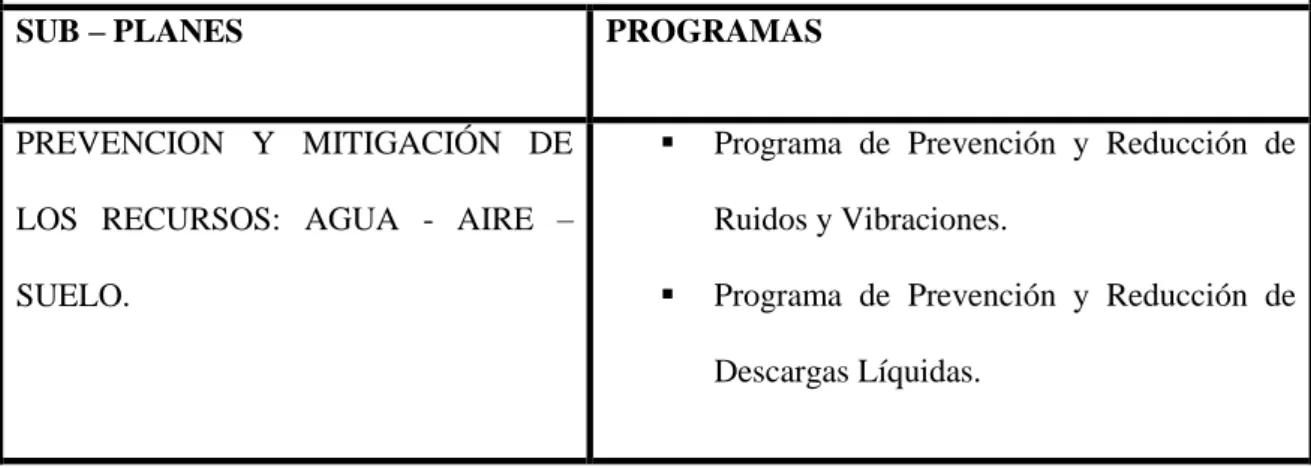 Tabla Nro. 38 Plan de manejo ambiental 