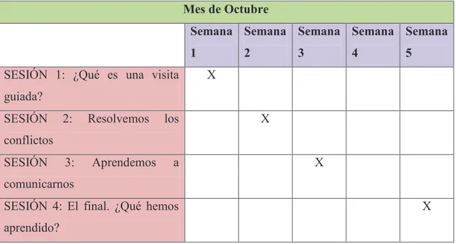 Figura 13: Cronograma de las sesiones 