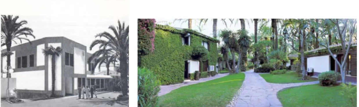 Fig. 14 y 15. Edificio de entrada y habitaciones del hotel Huerto del Cura. 
