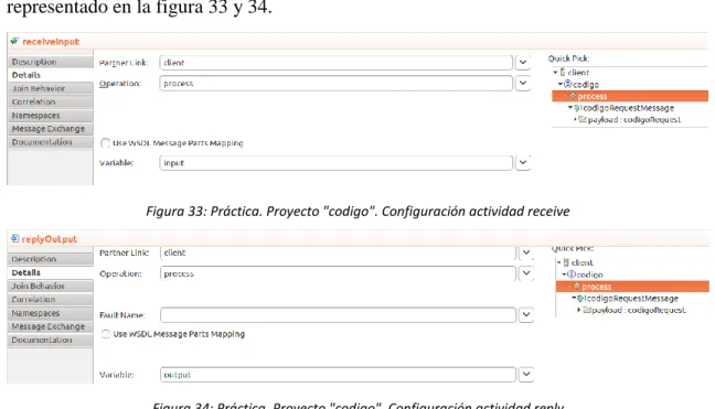 Figura 33: Práctica. Proyecto "codigo". Configuración actividad receive 