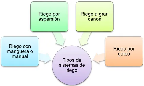 Ilustración 11. Tipos de sistemas de riego para jardines   Fuente la autora  Elaborado por autora 