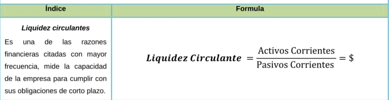 Tabla N° 3.- Índices Financieros.  