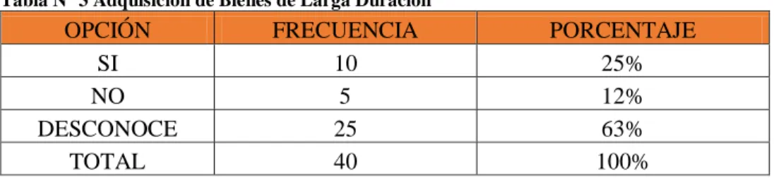 Tabla N° 3 Adquisición de Bienes de Larga Duración