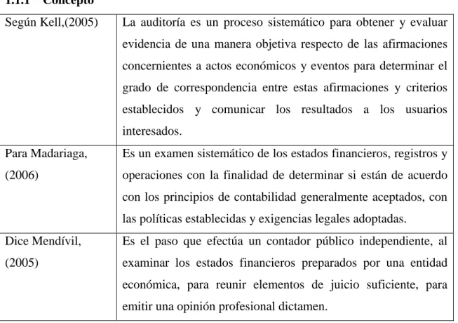 Tabla N: 1.1 Auditoría  conceptos. 