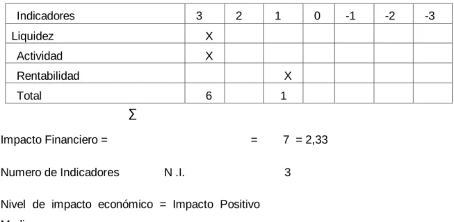 Tabla 8 Variables que califican el impacto financiero. 